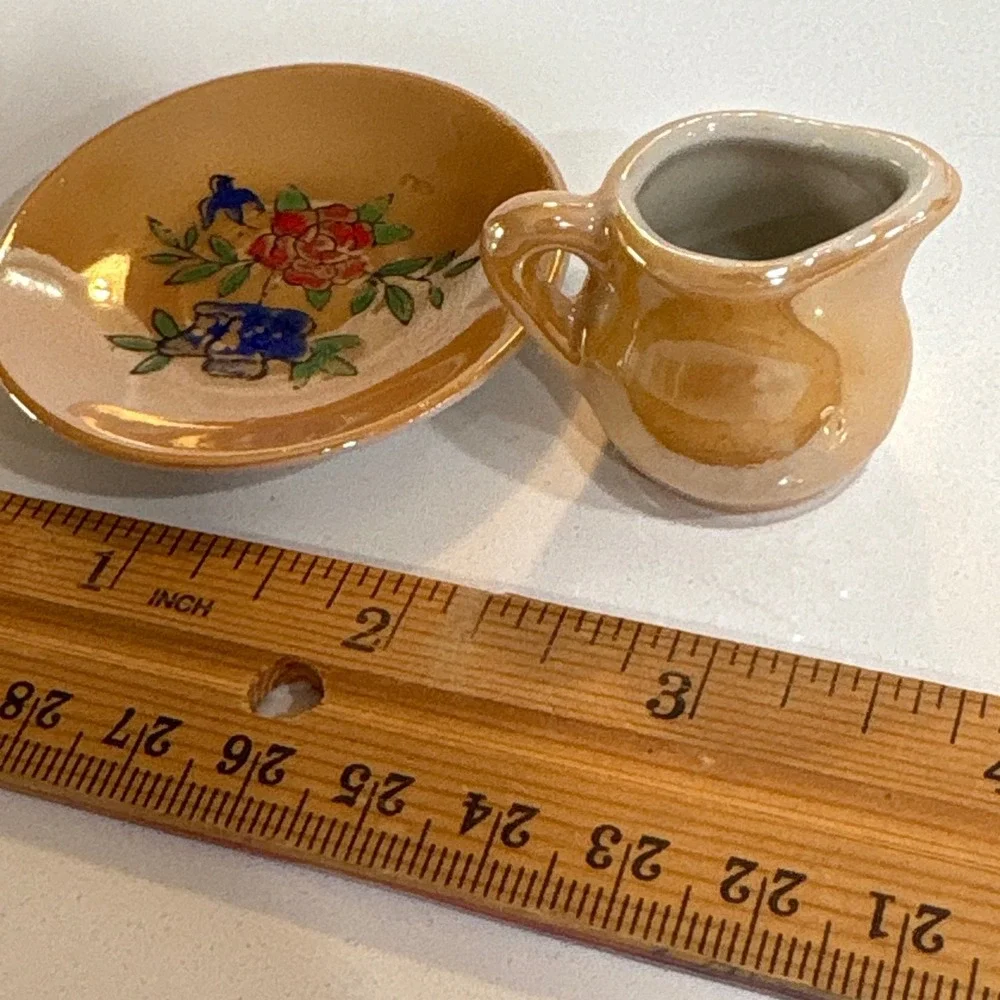 Vintage Miniature Creamer and Saucer Set Japan Floral Design‎ Dollhouse